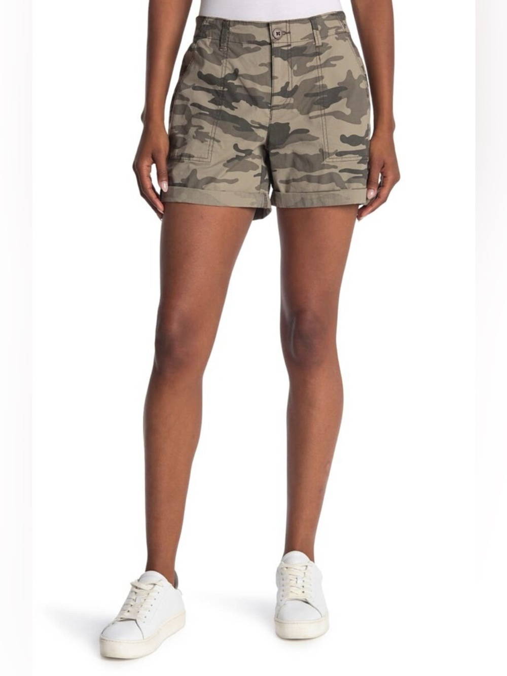 New Sanctuary Camo Mid Rise Shorts Chino Style Roll Tab Size Small